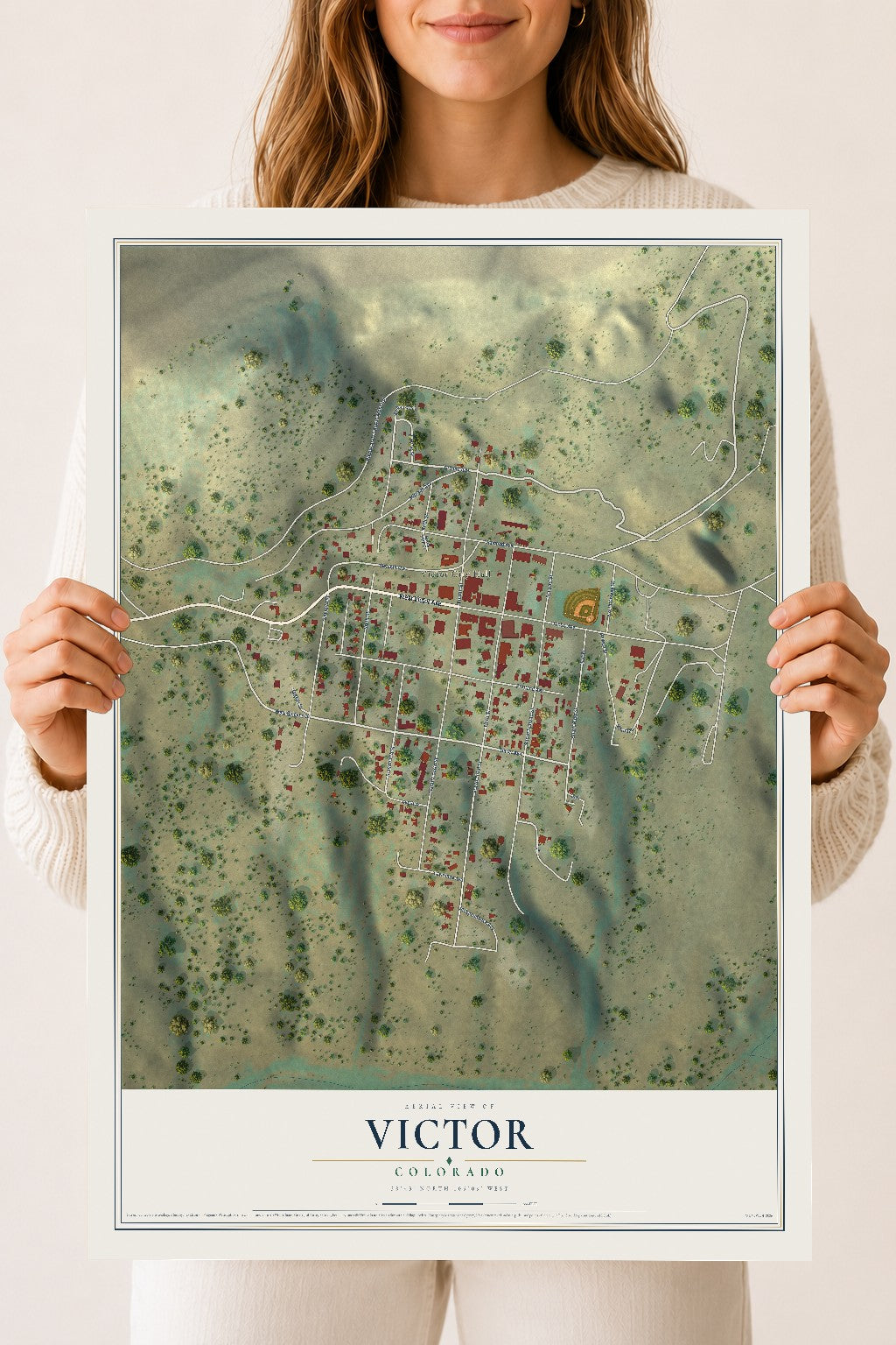 Map of Victor, Colorado, 18 x 24 inch unframed archival matte print