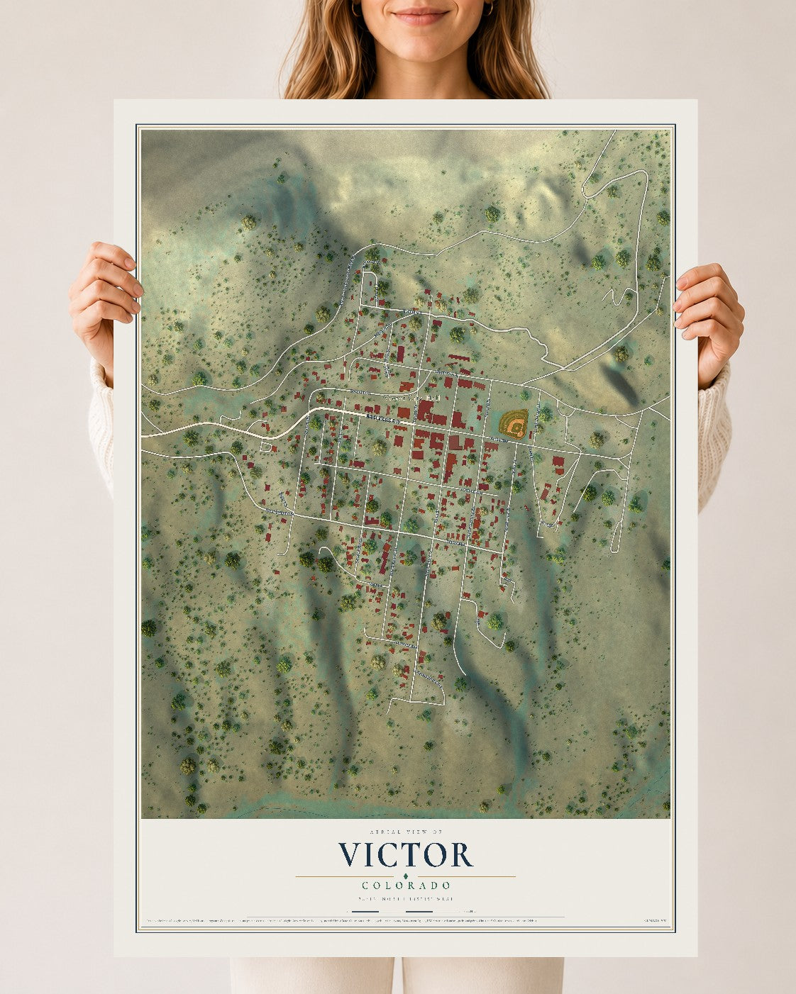 Map of Victor, Colorado, 24 x 36 inch unframed archival matte print