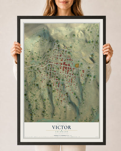 Map of Victor, Colorado, 24 x 36 inch print in a black wood frame