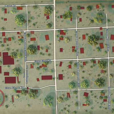 Close-up of the map of Vilas, Colorado print showing street and building detail