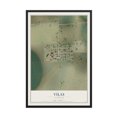 Map of Vilas, Colorado, 12 x 18 inch print in a black wood frame