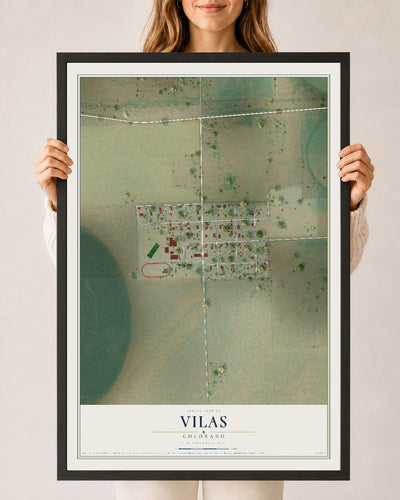 Map of Vilas, Colorado, 24 x 36 inch print in a black wood frame