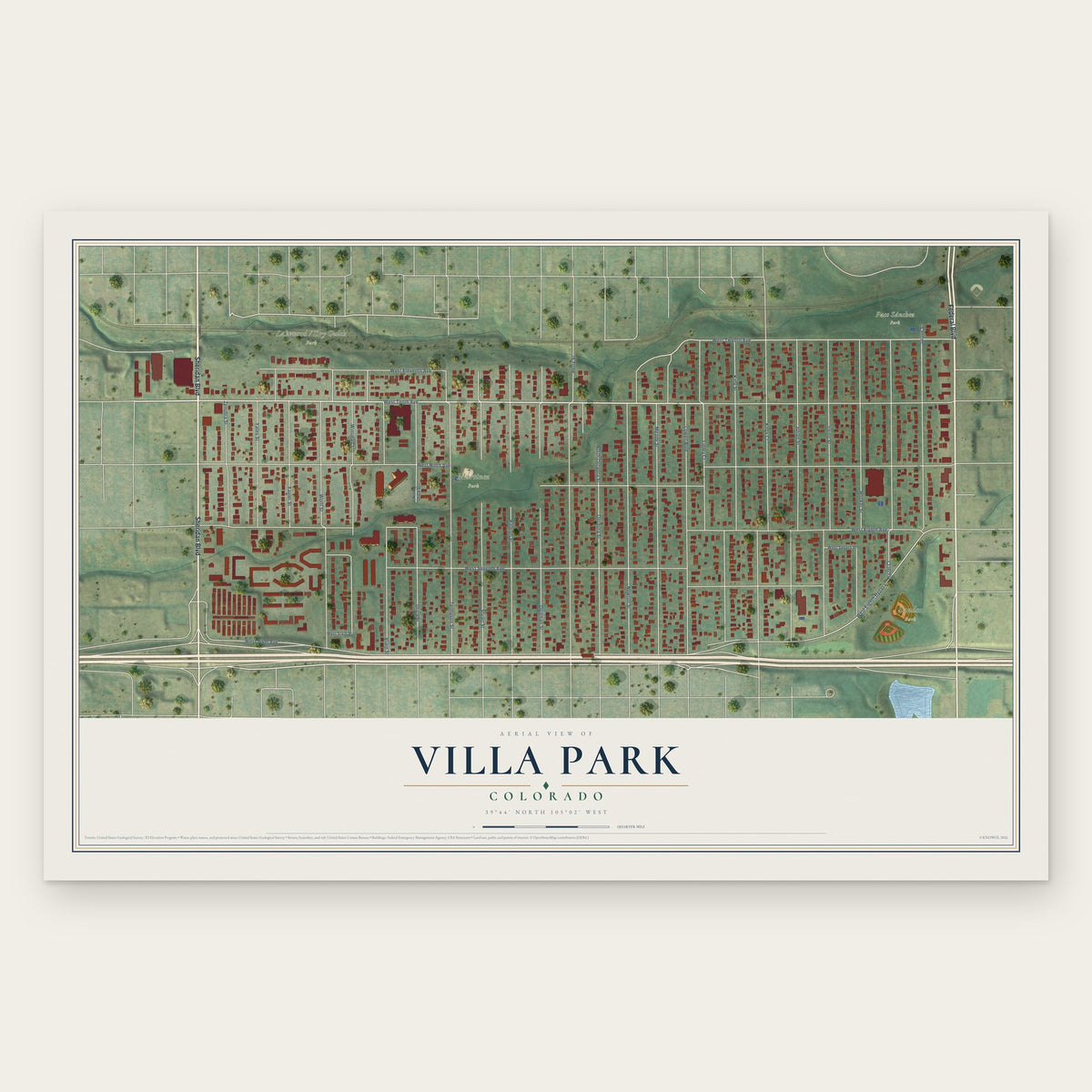 Villa Park, Colorado map print, the full design