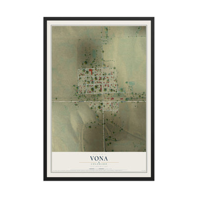 Map of Vona, Colorado, 12 x 18 inch print in a black wood frame