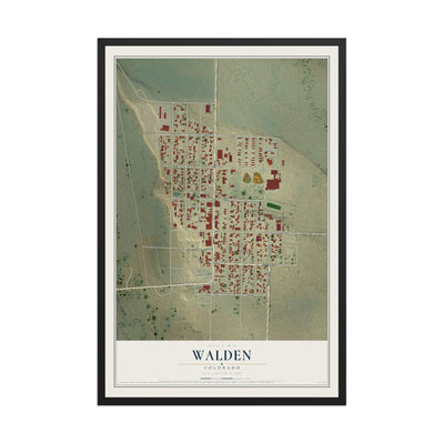 Map of Walden, Colorado, 12 x 18 inch print in a black wood frame
