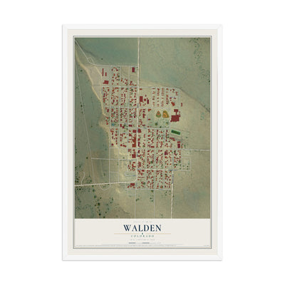 Map of Walden, Colorado, 12 x 18 inch print in a white wood frame