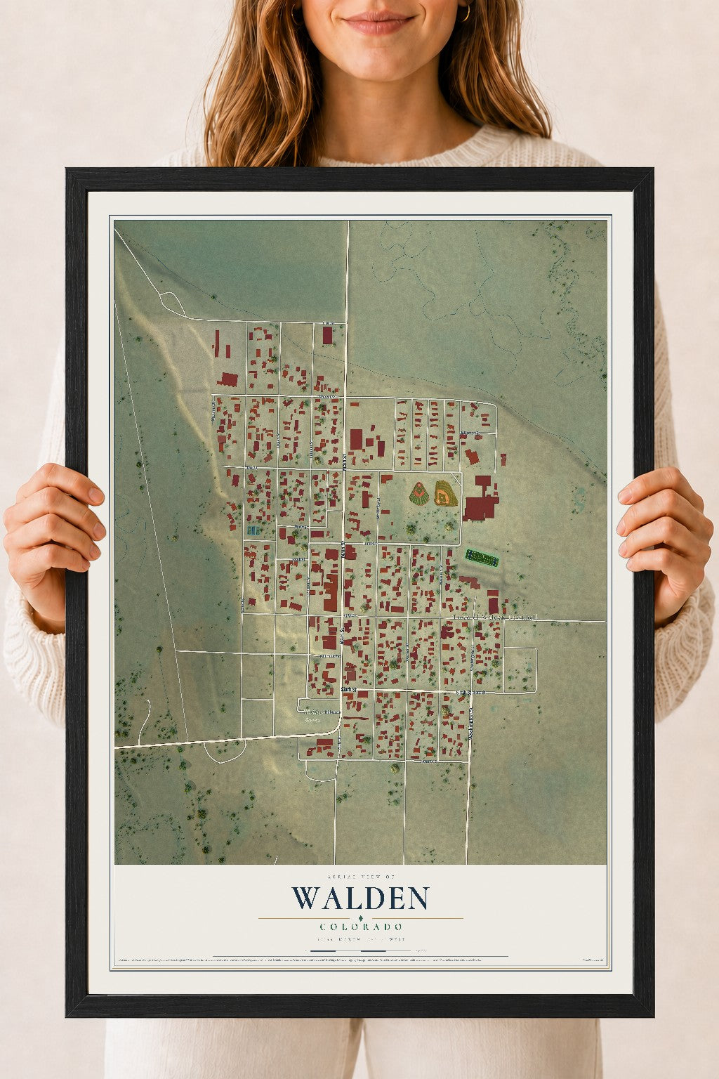 Map of Walden, Colorado, 18 x 24 inch print in a black wood frame