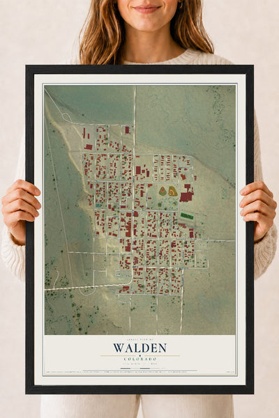Map of Walden, Colorado, 18 x 24 inch print in a black wood frame