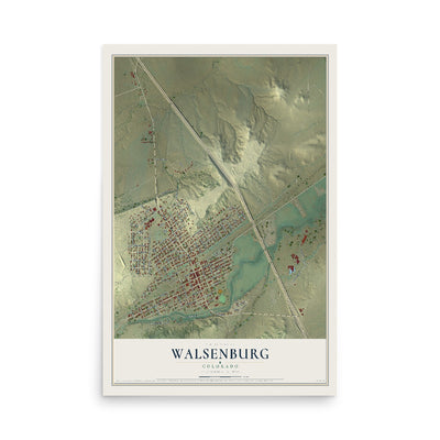 Map of Walsenburg, Colorado, 12 x 18 inch unframed archival matte print