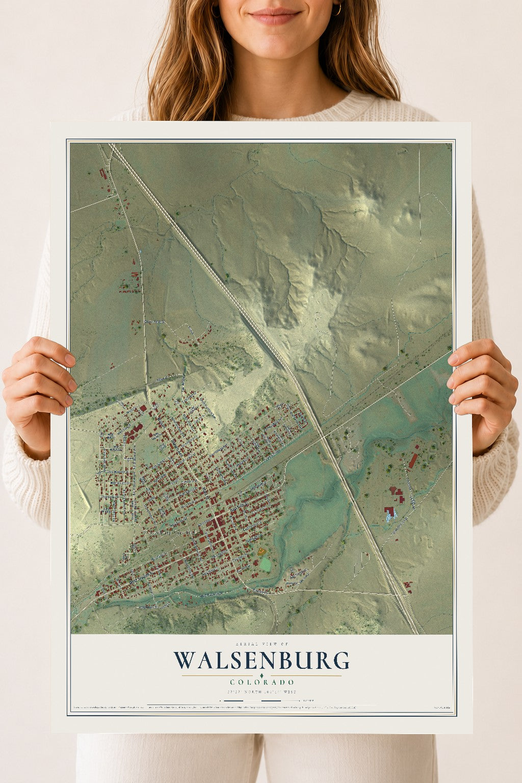 Map of Walsenburg, Colorado, 18 x 24 inch unframed archival matte print