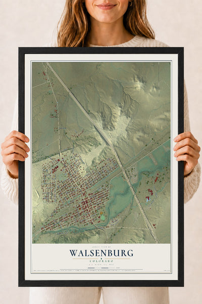 Map of Walsenburg, Colorado, 18 x 24 inch print in a black wood frame