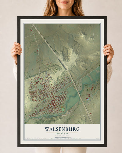 Map of Walsenburg, Colorado, 24 x 36 inch print in a black wood frame