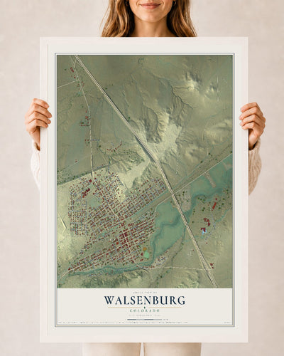 Map of Walsenburg, Colorado, 24 x 36 inch print in a white wood frame