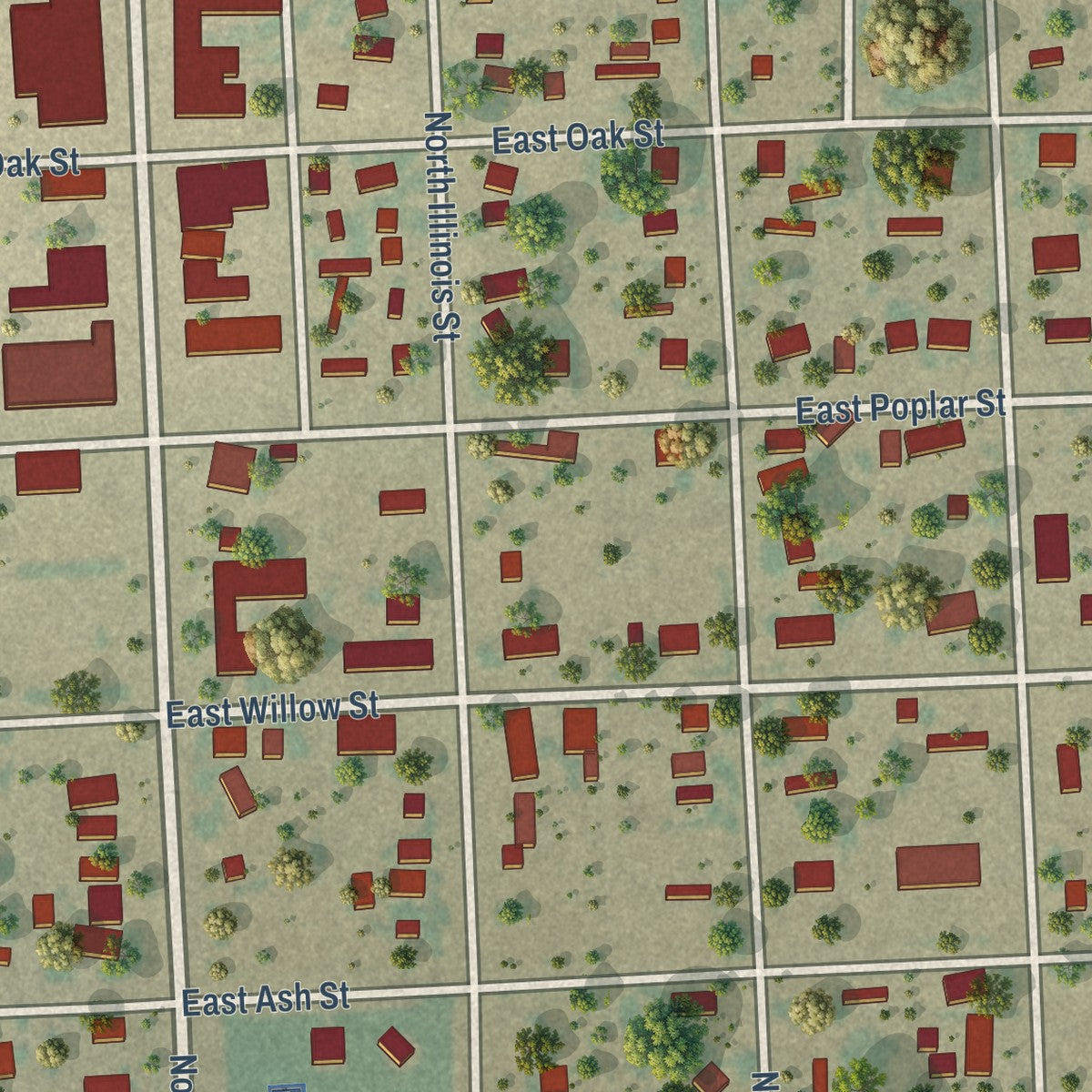 Close-up of the map of Walsh, Colorado print showing street and building detail