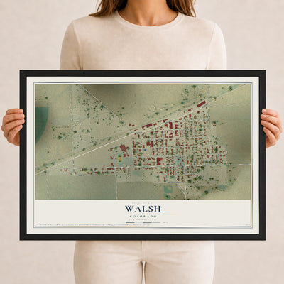 Map of Walsh, Colorado, 12 x 18 inch print in a black wood frame