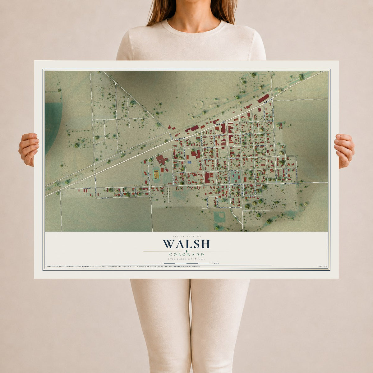 Map of Walsh, Colorado, 24 x 36 inch unframed archival matte print