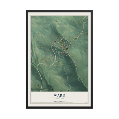 Map of Ward, Colorado, 12 x 18 inch print in a black wood frame