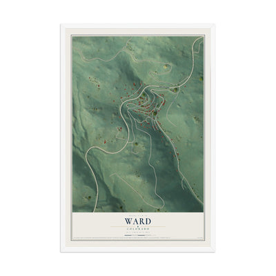 Map of Ward, Colorado, 12 x 18 inch print in a white wood frame