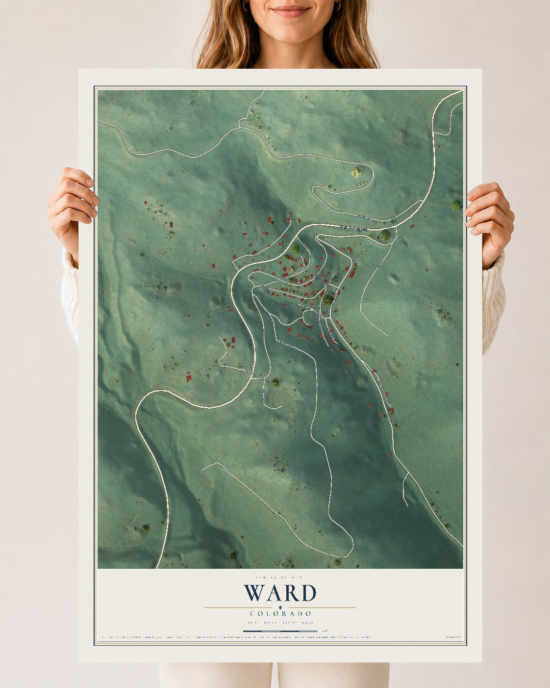 Map of Ward, Colorado, 24 x 36 inch unframed archival matte print