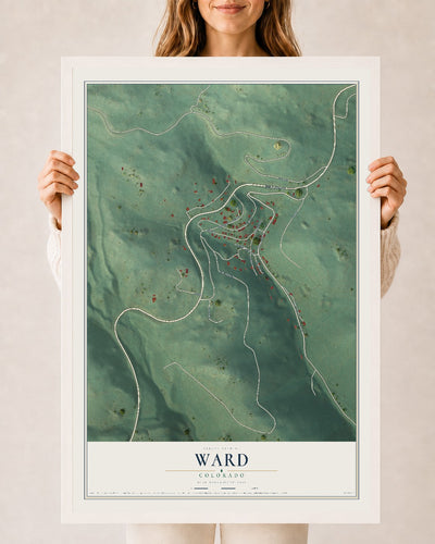 Map of Ward, Colorado, 24 x 36 inch print in a white wood frame