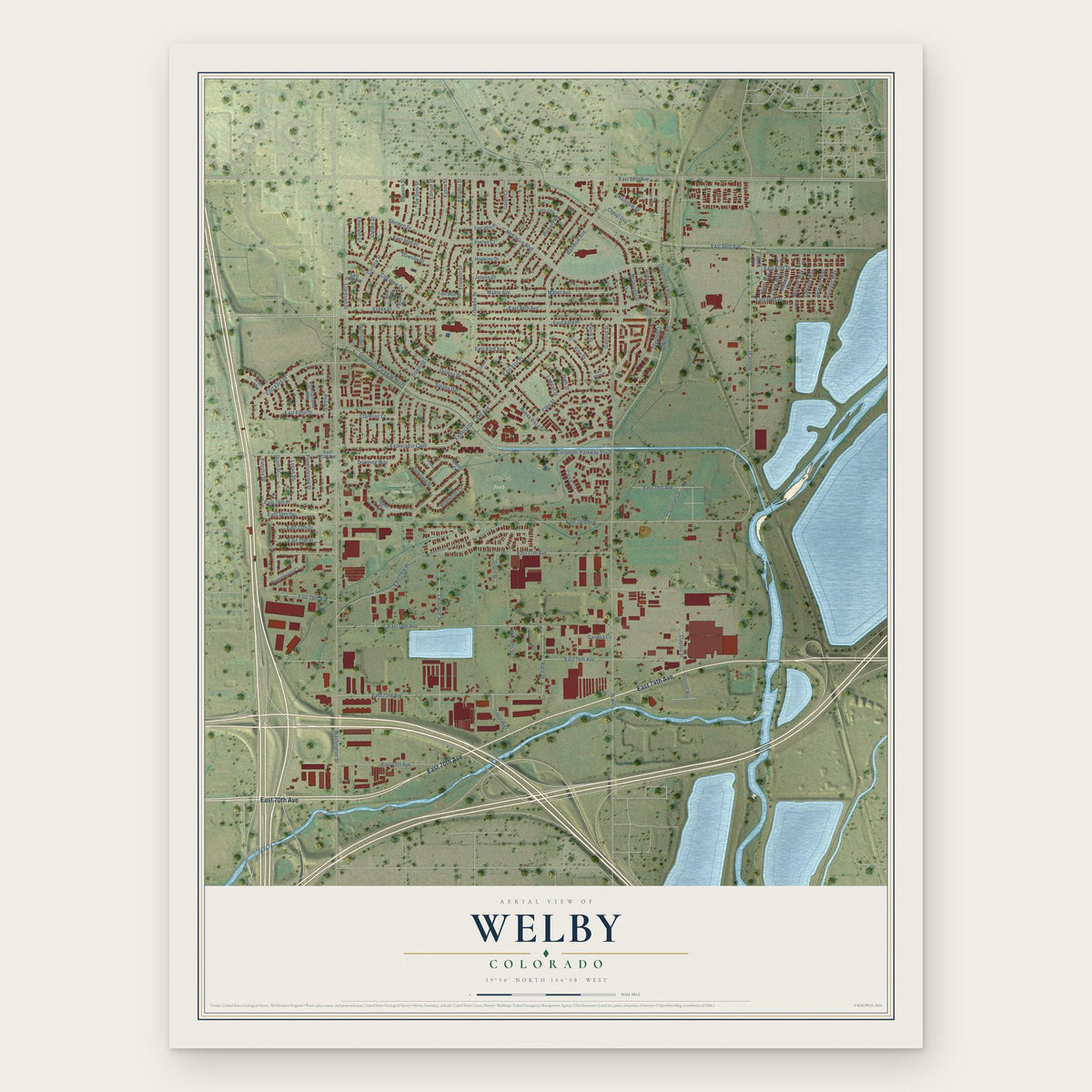 Welby, Colorado map print, the full design