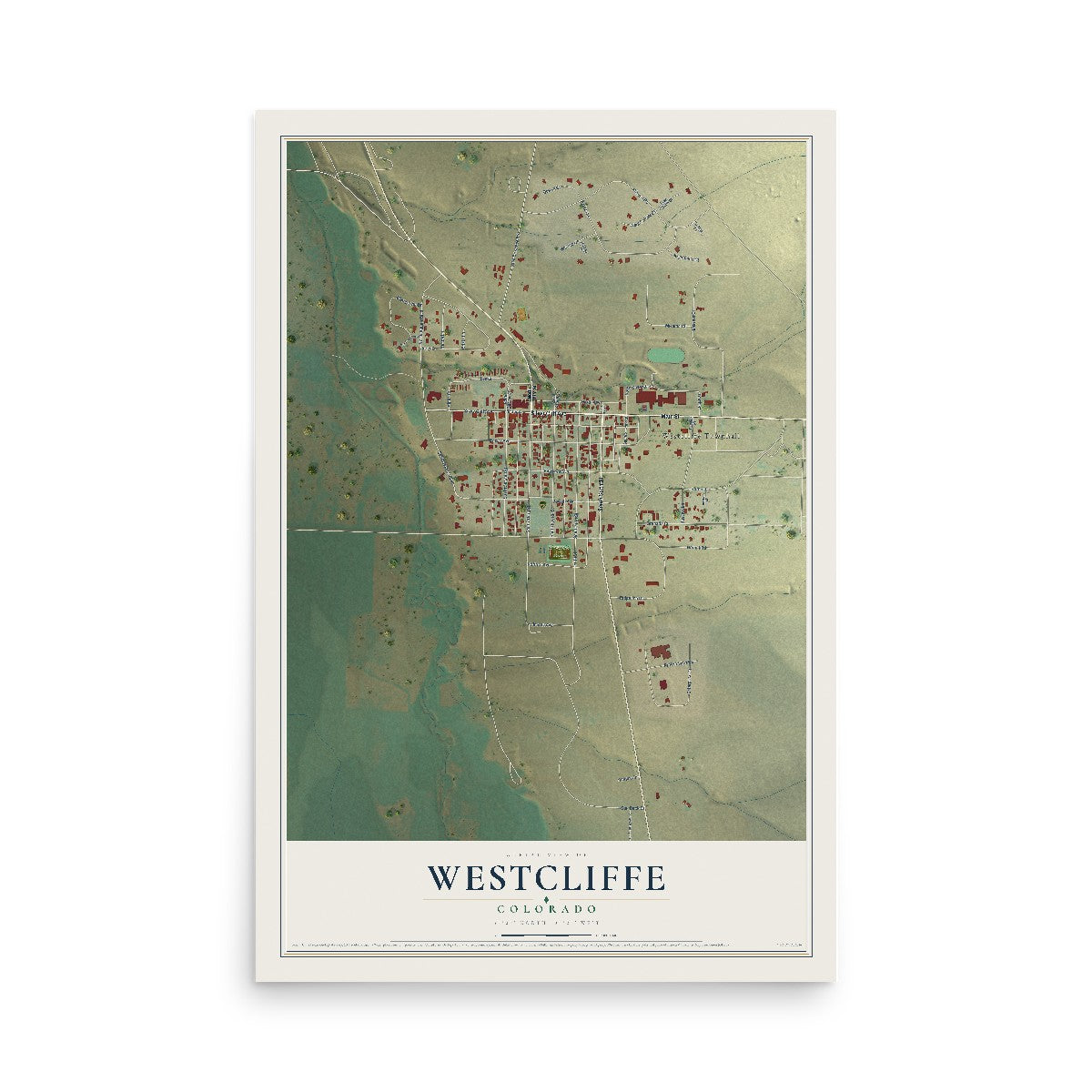 Map of Westcliffe, Colorado, 12 x 18 inch unframed archival matte print