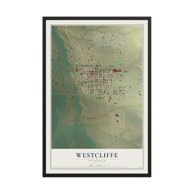 Map of Westcliffe, Colorado, 12 x 18 inch print in a black wood frame