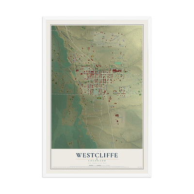 Map of Westcliffe, Colorado, 12 x 18 inch print in a white wood frame