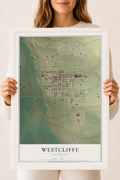 Map of Westcliffe, Colorado, 18 x 24 inch print in a white wood frame