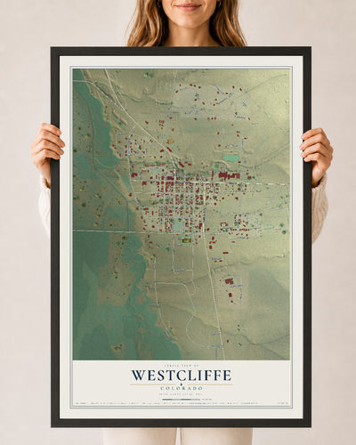 Map of Westcliffe, Colorado, 24 x 36 inch print in a black wood frame