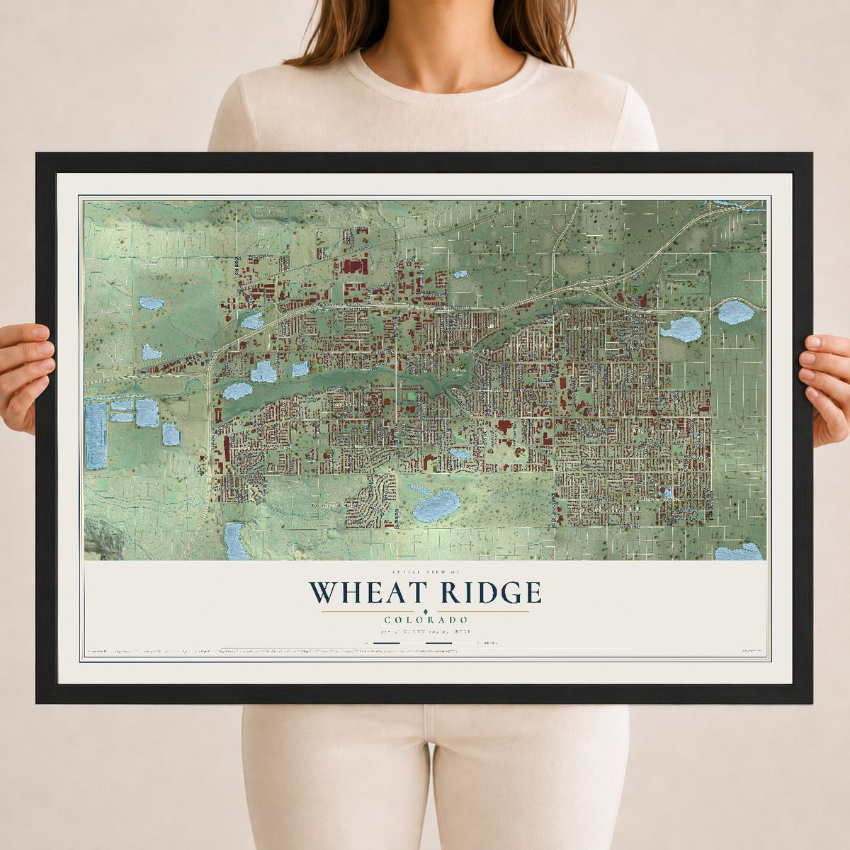 Map of Wheat Ridge, Colorado, 18 x 24 inch print in a black wood frame