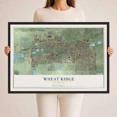Map of Wheat Ridge, Colorado, 24 x 36 inch print in a black wood frame