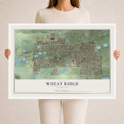 Map of Wheat Ridge, Colorado, 24 x 36 inch print in a white wood frame
