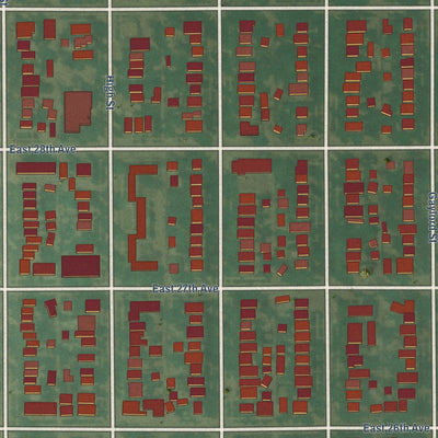 Close-up of the map of Whittier, Colorado print showing street and building detail