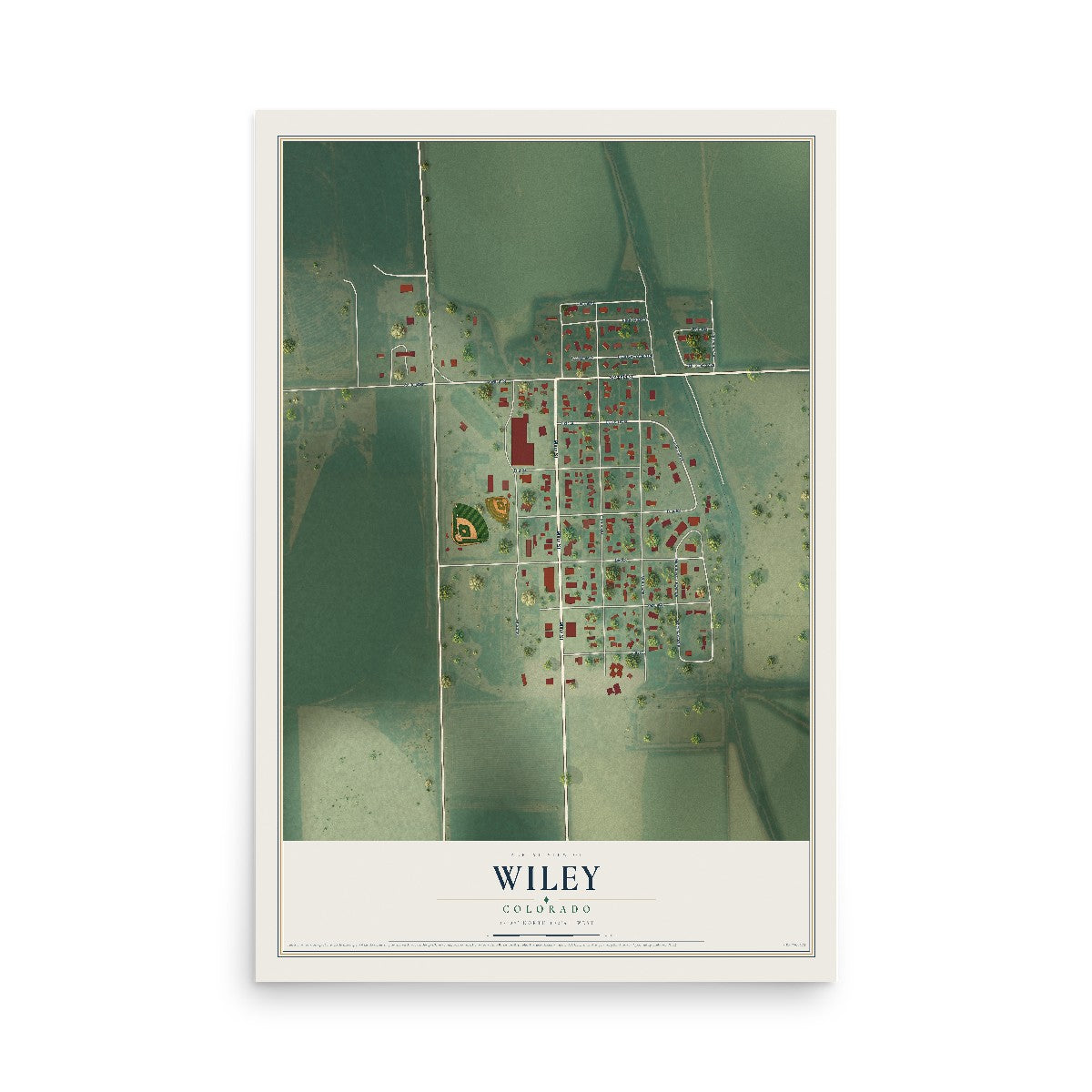 Map of Wiley, Colorado, 12 x 18 inch unframed archival matte print