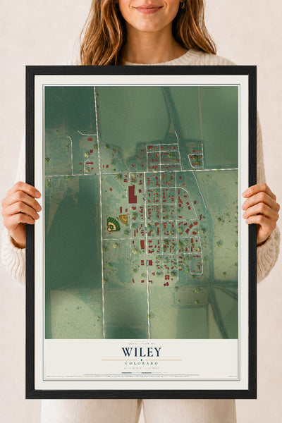 Map of Wiley, Colorado, 18 x 24 inch print in a black wood frame