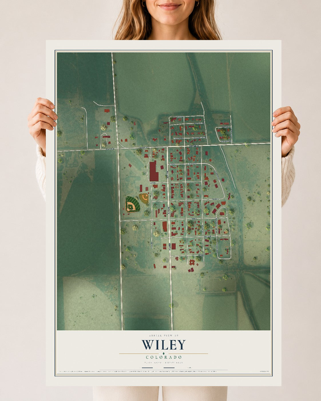 Map of Wiley, Colorado, 24 x 36 inch unframed archival matte print