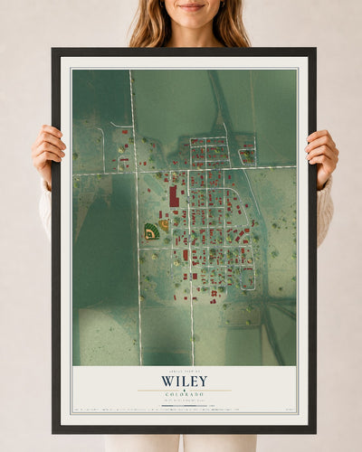 Map of Wiley, Colorado, 24 x 36 inch print in a black wood frame
