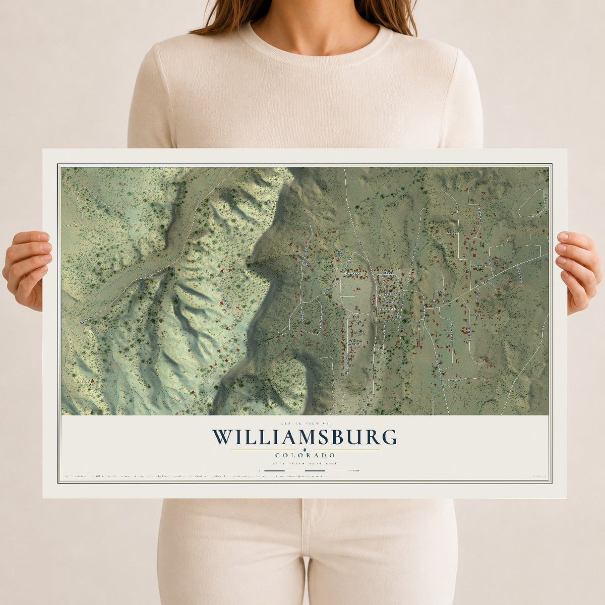 Map of Williamsburg, Colorado, 12 x 18 inch unframed archival matte print