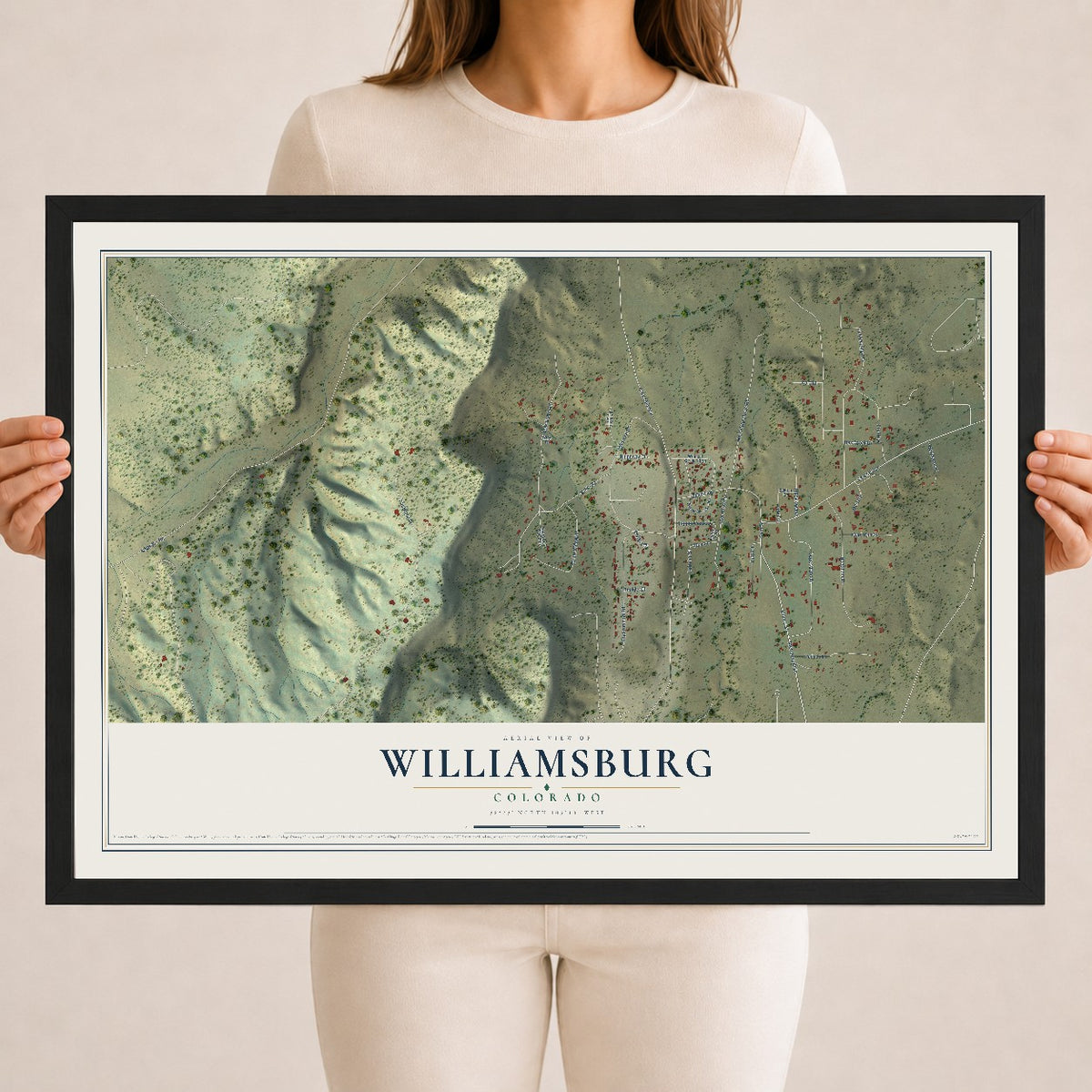 Map of Williamsburg, Colorado, 18 x 24 inch print in a black wood frame