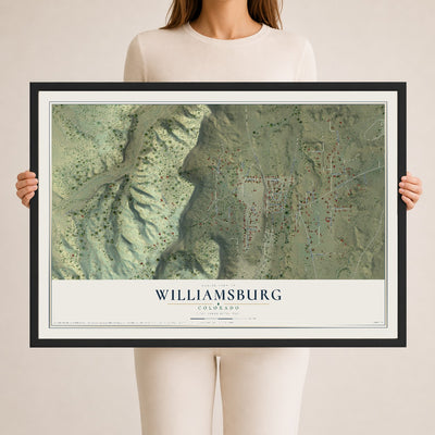 Map of Williamsburg, Colorado, 24 x 36 inch print in a black wood frame