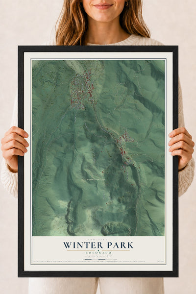 Map of Winter Park, Colorado, 18 x 24 inch print in a black wood frame