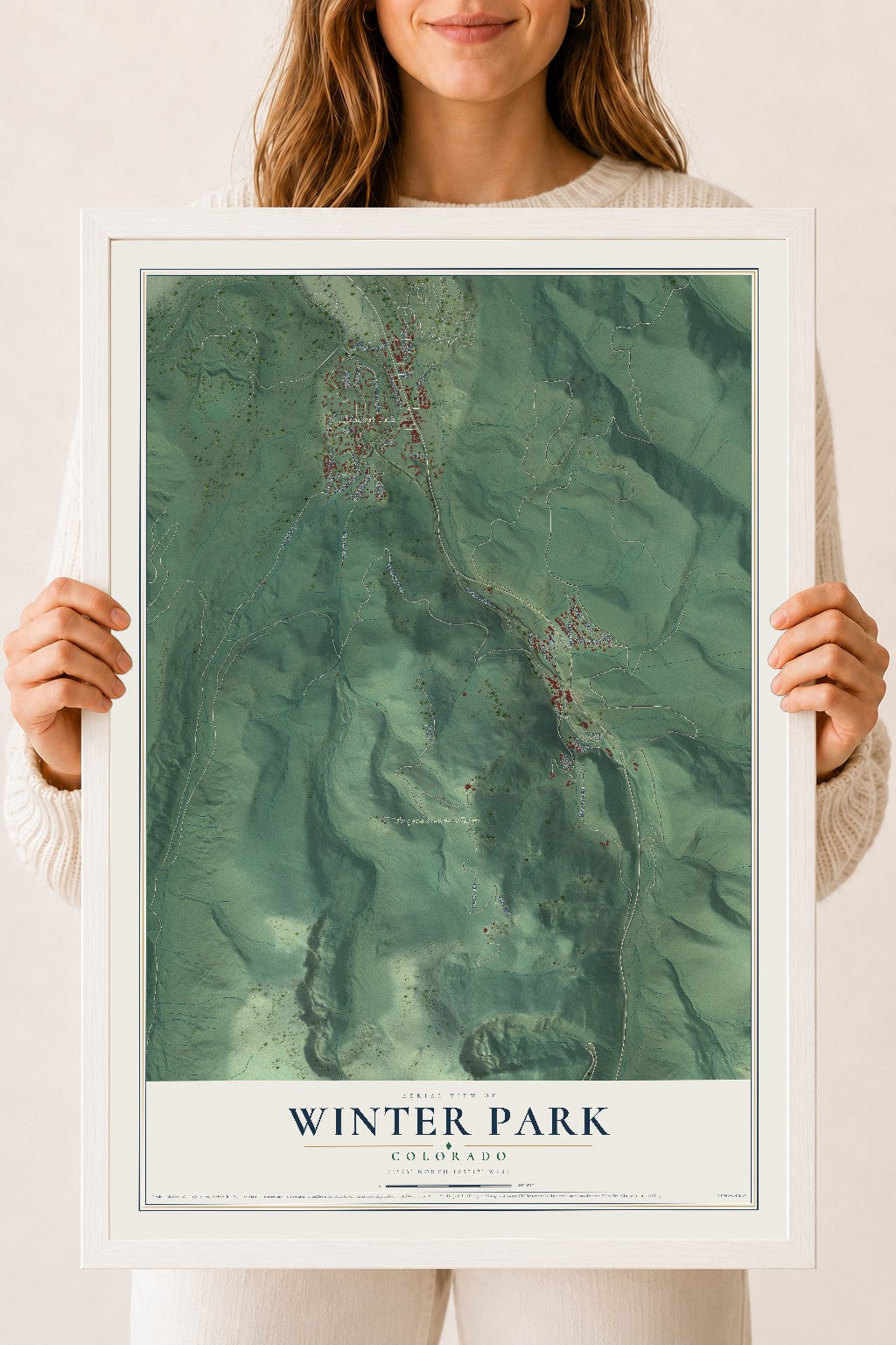 Map of Winter Park, Colorado, 18 x 24 inch print in a white wood frame