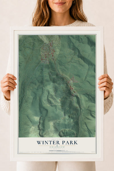 Map of Winter Park, Colorado, 18 x 24 inch print in a white wood frame