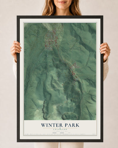 Map of Winter Park, Colorado, 24 x 36 inch print in a black wood frame