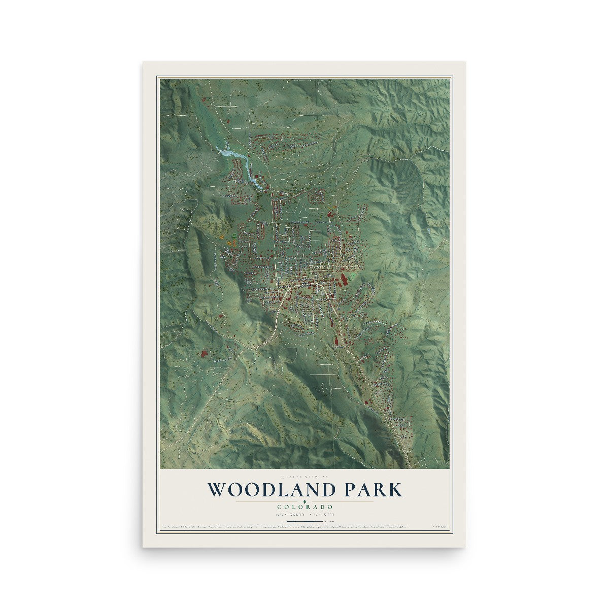 Map of Woodland Park, Colorado, 12 x 18 inch unframed archival matte print