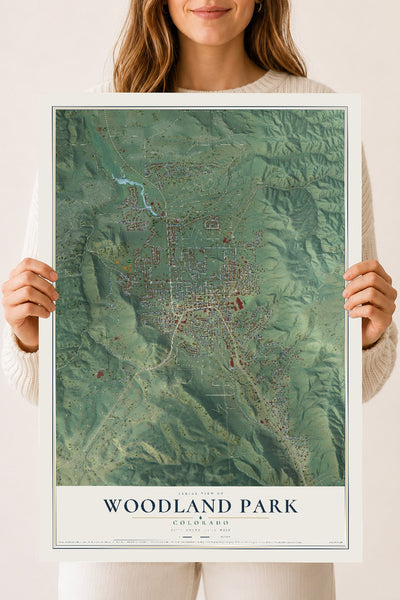 Map of Woodland Park, Colorado, 18 x 24 inch unframed archival matte print