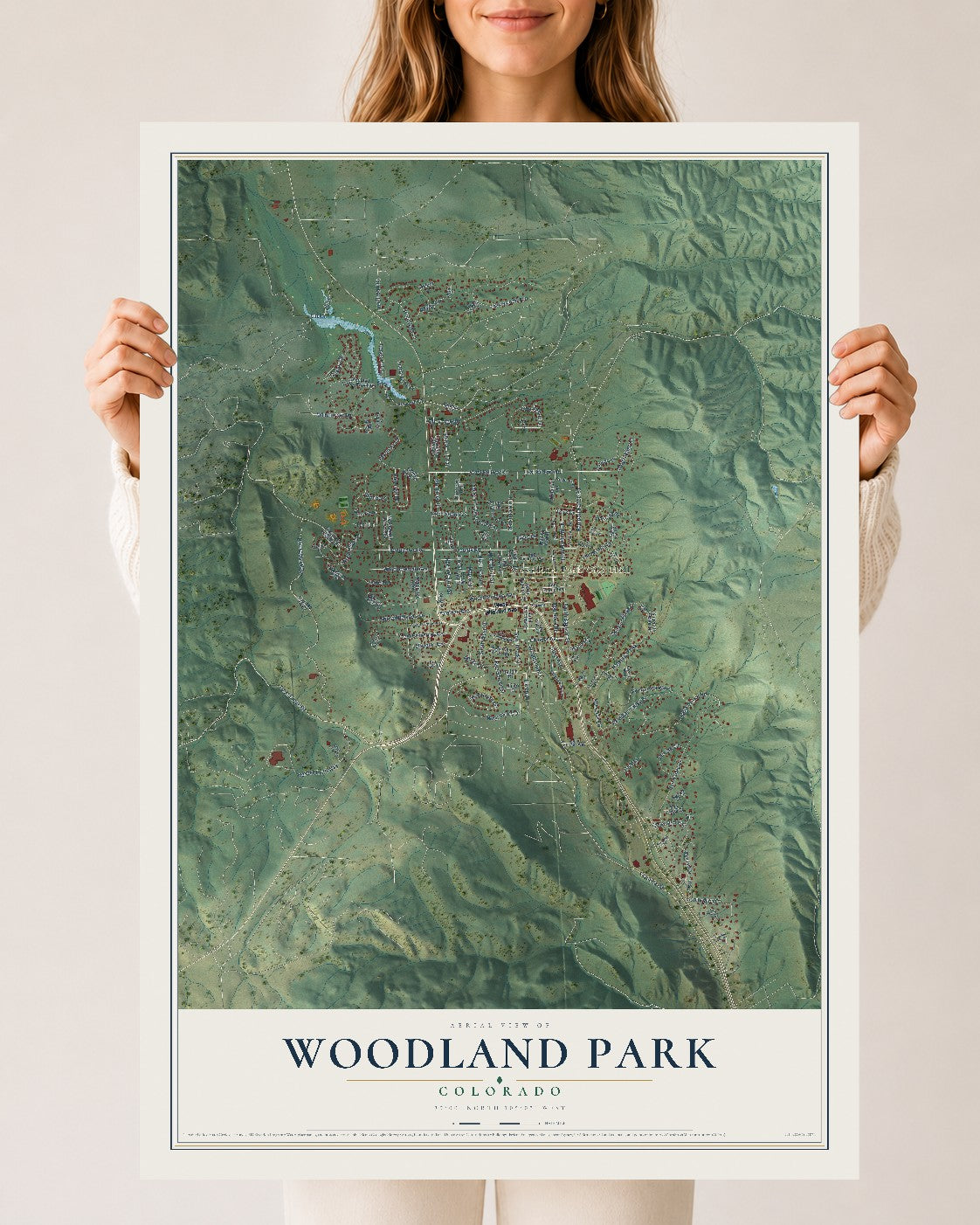 Map of Woodland Park, Colorado, 24 x 36 inch unframed archival matte print