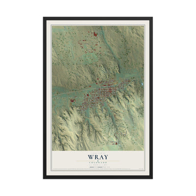 Map of Wray, Colorado, 12 x 18 inch print in a black wood frame