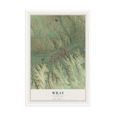 Map of Wray, Colorado, 12 x 18 inch print in a white wood frame